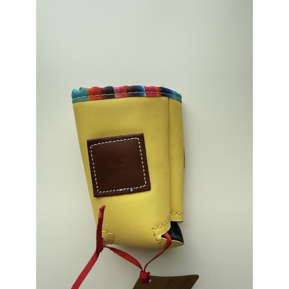 Jon Hart Yellow Canvas Leather Can Koozie Drink Holder NWT Fiesta Color Trim